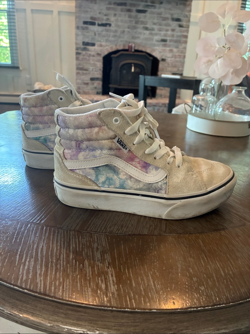 Vans Kids High-Top Sneakers in Cream with Pastel Purple, Pink, and Blue Tie-Dye